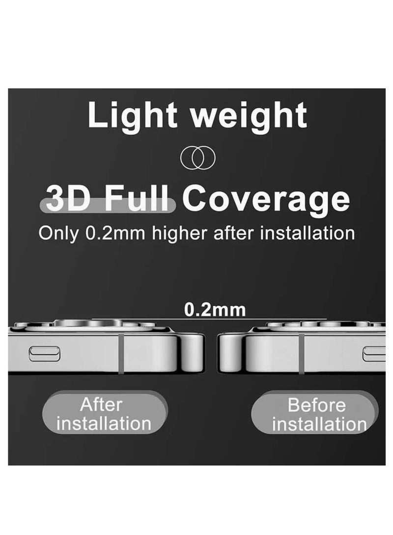 إلترازون Designed for iPhone 14 Pro Max / 14 Pro Camera Lens Protector, 3D Alloy Metal and Tempered Glass Camera Screen Protector, Full Coverage Protection (Black) - Image 3