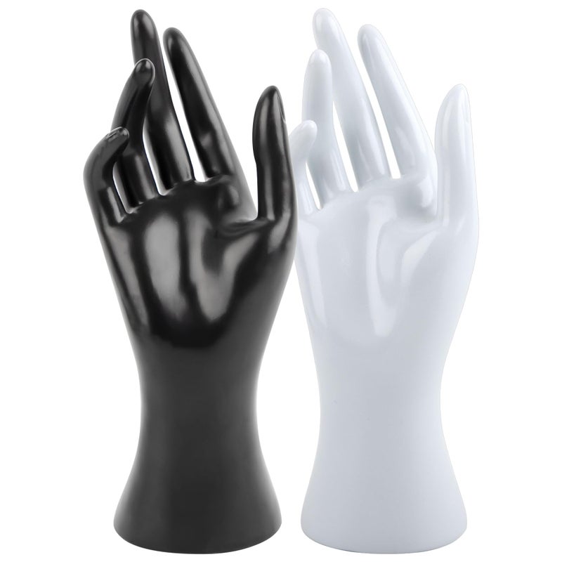 Framendino Female Mannequin Hand Jewelry Display Holder Stand for Bracelet Necklace Ring Plastic Black  White 2 Pack