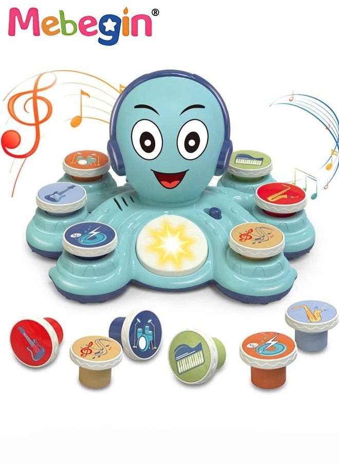 MEBEGIN Baby Musical Toys, Cartoon Musical Octopus with 6 Buttons, Rock Octopus Toys with Music and Lights, Educational Toys for for Learning Fine Motor Skills, Interactive Musicial Toy for Kids Aged 18 Months+, 27*23*15.5cm  - Image 1