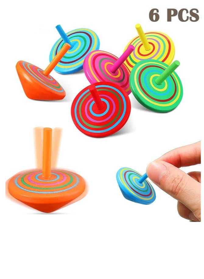 6PCS Colorful Wooden Spinning Tops, Mini Handmade Flip Wood Gyroscopes Tops, Assorted Color Painted Novelty Tops for Toddlers, Party, Family Games, Kids (Random Color)  - Image 1