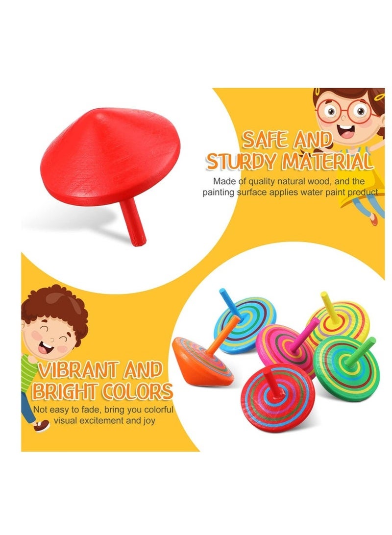 6PCS Colorful Wooden Spinning Tops, Mini Handmade Flip Wood Gyroscopes Tops, Assorted Color Painted Novelty Tops for Toddlers, Party, Family Games, Kids (Random Color)  - Image 4
