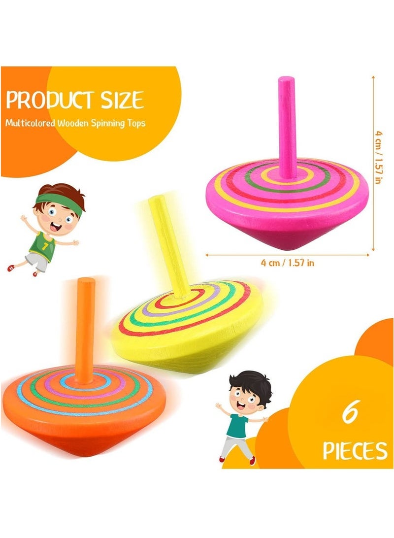 6PCS Colorful Wooden Spinning Tops, Mini Handmade Flip Wood Gyroscopes Tops, Assorted Color Painted Novelty Tops for Toddlers, Party, Family Games, Kids (Random Color)  - Image 2