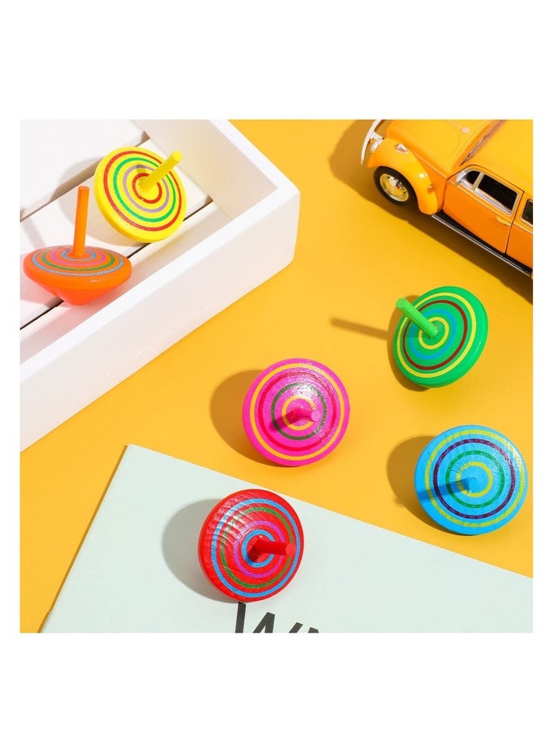 6PCS Colorful Wooden Spinning Tops, Mini Handmade Flip Wood Gyroscopes Tops, Assorted Color Painted Novelty Tops for Toddlers, Party, Family Games, Kids (Random Color)  - Image 5