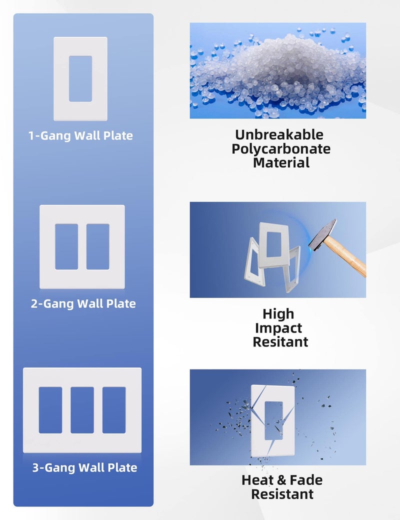 AIDA Screwless Decorator Wall Plates, Mid-Size 1-Gang 4.87" x 3.13", White Outlet Cover Plate, for Decor Switch, Dimmer, GFCI, USB Receptacle, UL Listed(4 Pack) - Image 5