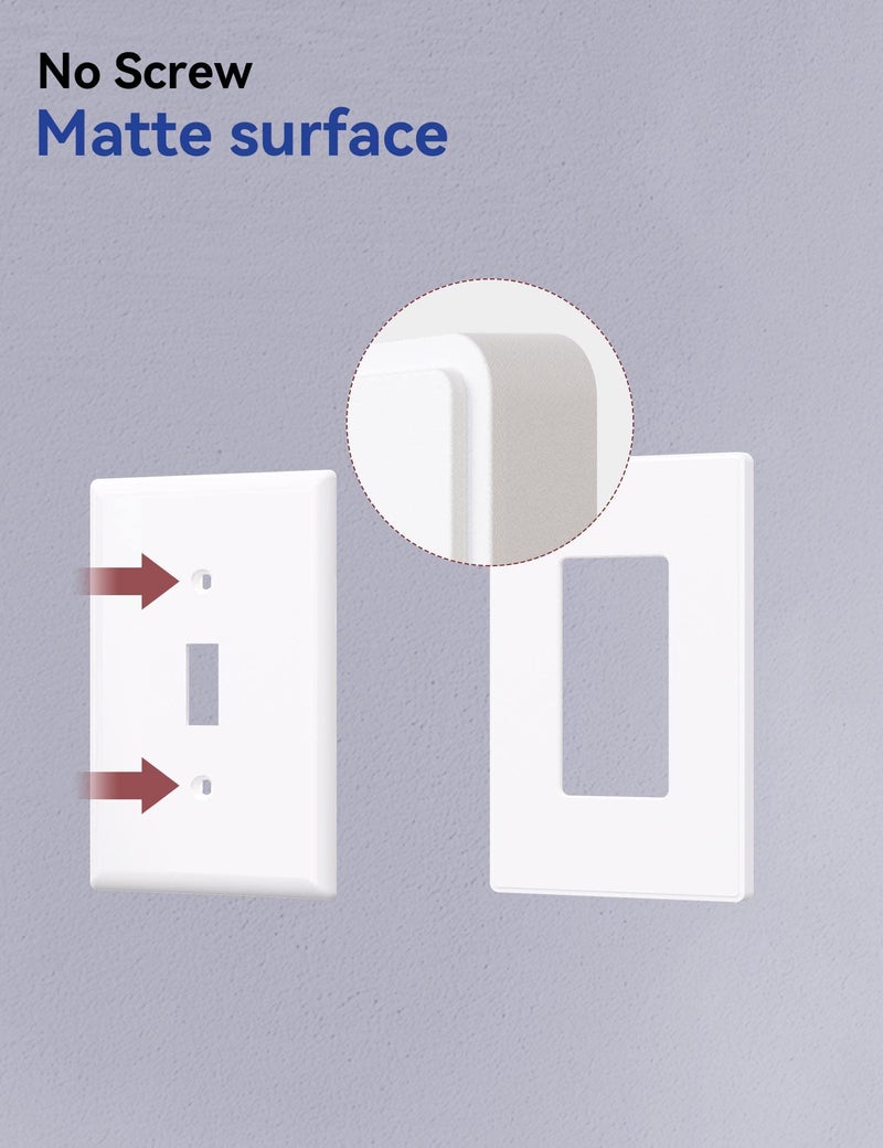 AIDA Screwless Decorator Wall Plates, Mid-Size 1-Gang 4.87" x 3.13", White Outlet Cover Plate, for Decor Switch, Dimmer, GFCI, USB Receptacle, UL Listed(4 Pack) - Image 3