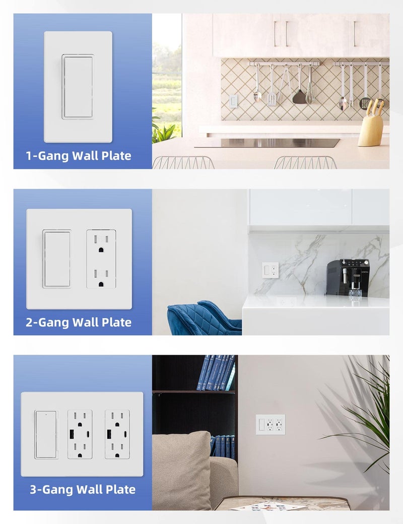 AIDA Screwless Decorator Wall Plates, Mid-Size 1-Gang 4.87" x 3.13", White Outlet Cover Plate, for Decor Switch, Dimmer, GFCI, USB Receptacle, UL Listed(4 Pack) - Image 4