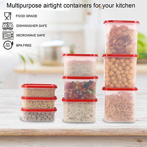 Cutting EDGE BPAFree Stackable Modular 05LX3 12LX3 18LX3 Oval Kitchen Organizer Container with Plain Lids for Rice Dal Atta Flour Cereals Snacks Red Set of 9 - Image 2