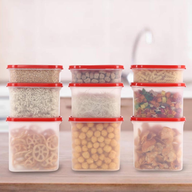 Cutting EDGE BPAFree Stackable Modular 05LX3 12LX3 18LX3 Oval Kitchen Organizer Container with Plain Lids for Rice Dal Atta Flour Cereals Snacks Red Set of 9 - Image 3
