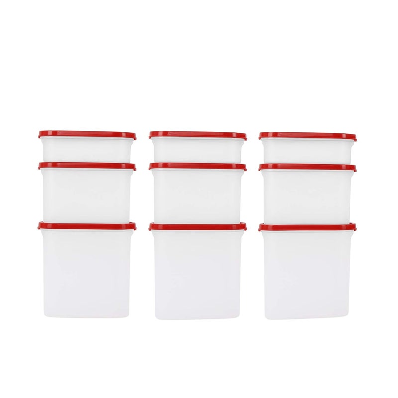 Cutting EDGE BPAFree Stackable Modular 05LX3 12LX3 18LX3 Oval Kitchen Organizer Container with Plain Lids for Rice Dal Atta Flour Cereals Snacks Red Set of 9 - Image 4