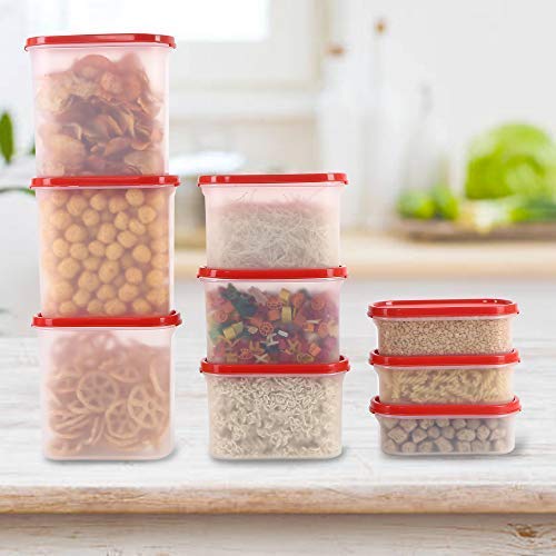 Cutting EDGE BPAFree Stackable Modular 05LX3 12LX3 18LX3 Oval Kitchen Organizer Container with Plain Lids for Rice Dal Atta Flour Cereals Snacks Red Set of 9 - Image 5
