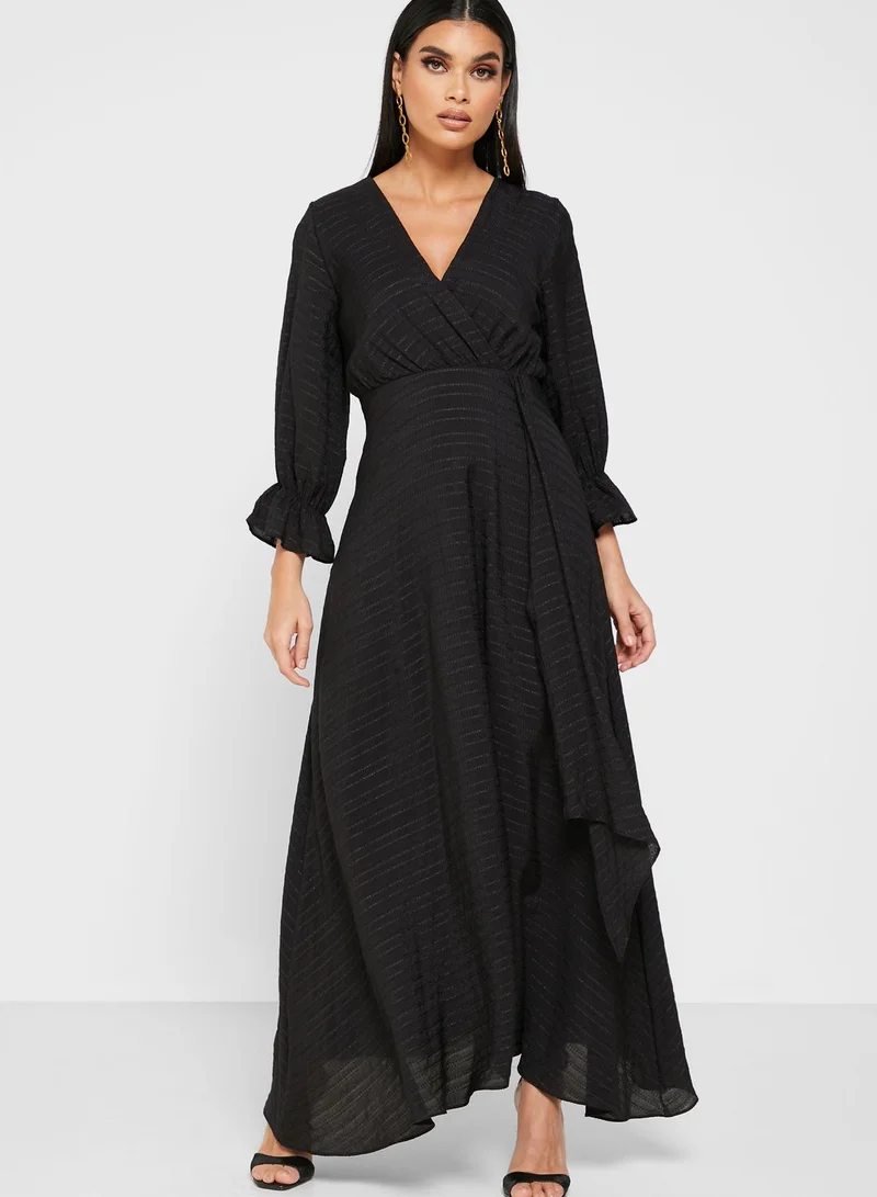 Khizana Wrap Front Textured Midi Dress