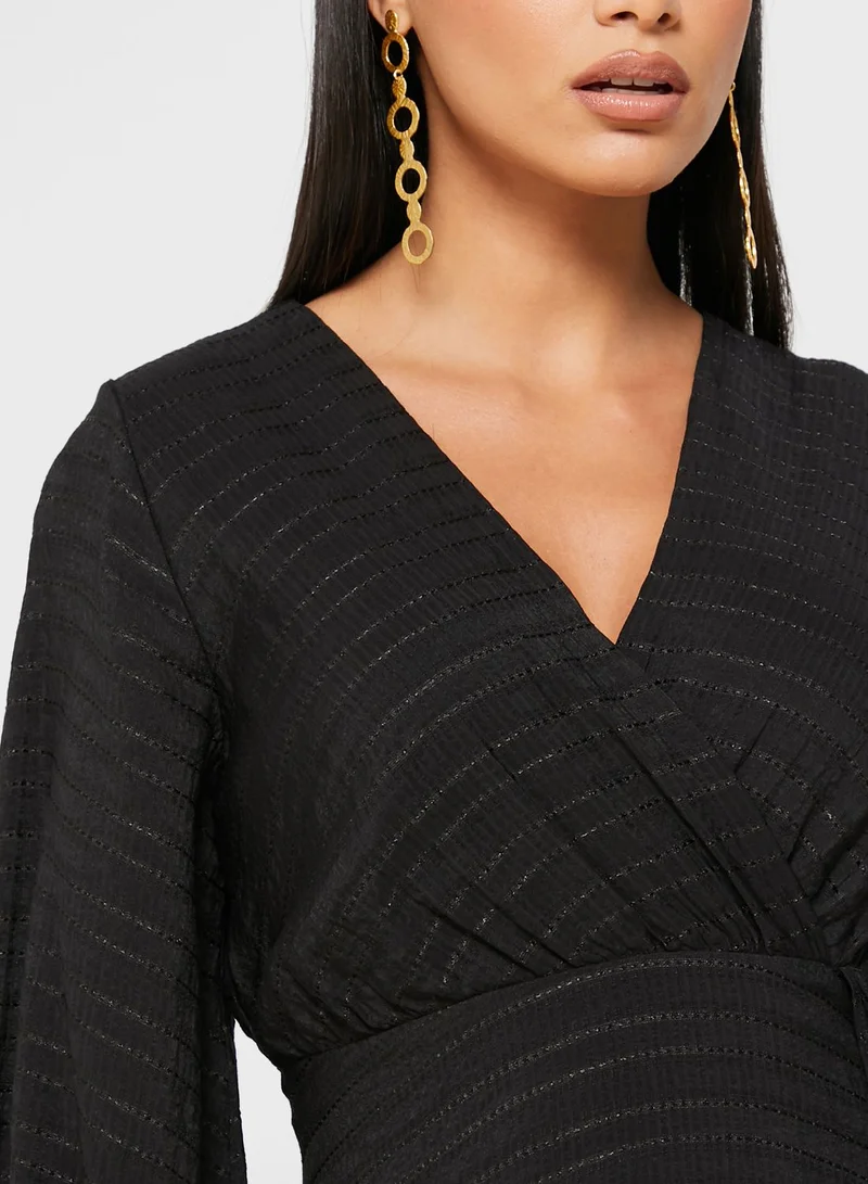 Khizana Wrap Front Textured Midi Dress