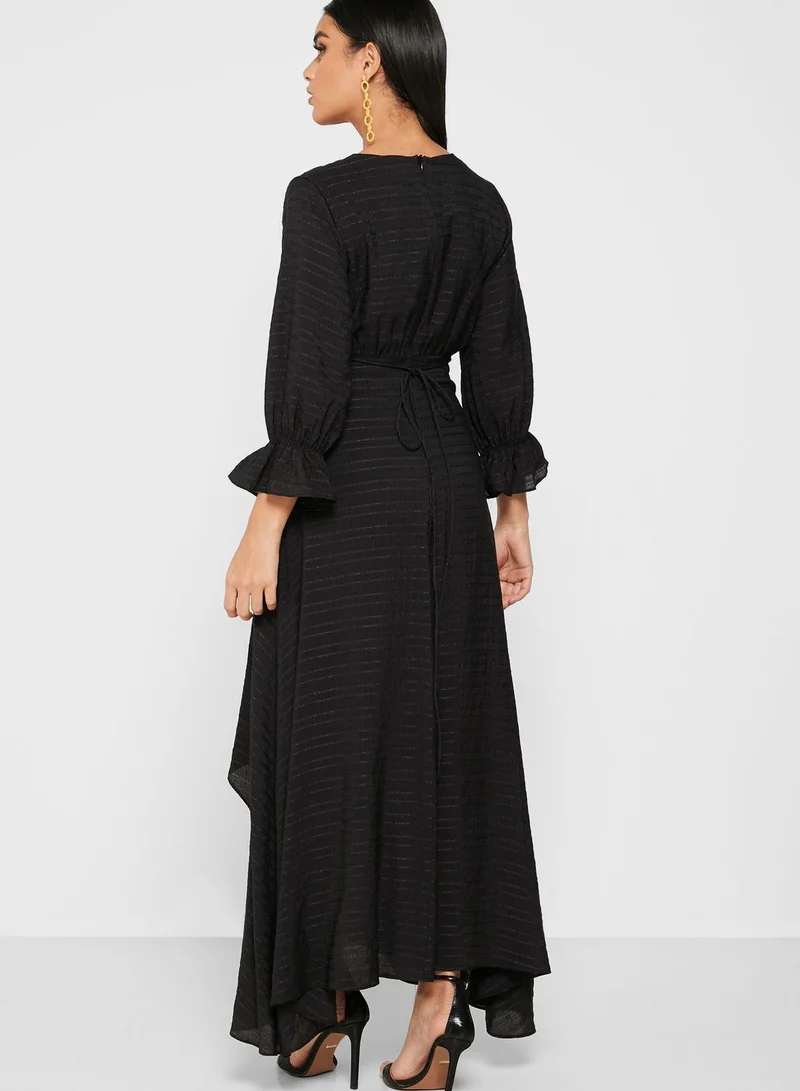 Khizana Wrap Front Textured Midi Dress