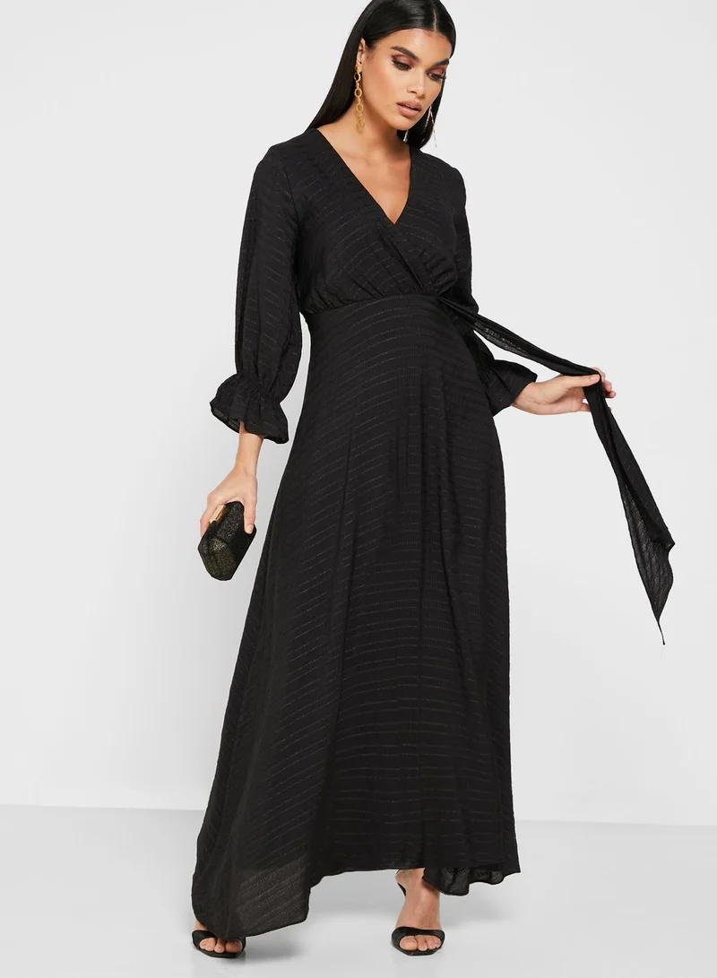Khizana Wrap Front Textured Midi Dress