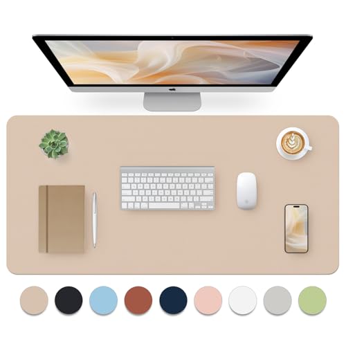 Bloss Leather Desk Pad, Large Mouse Pad, Leather Desk Blotter, Non-Slip Desk Pad Protector, Office Desk Pad, Waterproof Desk Mat for Home Office and Decor - Beige (35.4×15.7 Inches) - Image 1