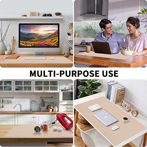 Bloss Leather Desk Pad, Large Mouse Pad, Leather Desk Blotter, Non-Slip Desk Pad Protector, Office Desk Pad, Waterproof Desk Mat for Home Office and Decor - Beige (35.4×15.7 Inches) - Image 3