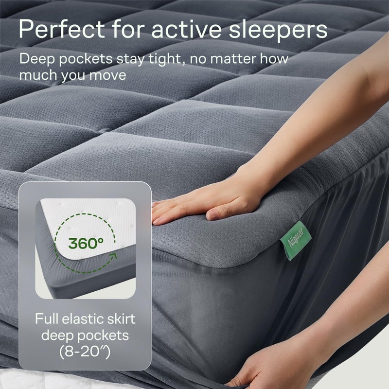 Niagara Sleep Solution Ultra Soft Queen RV Size Mattress Topper - Viscose Made from Bamboo Pillow Top Mattress Pad for Back Pain Relief - Naturally Cooling for Hot Sleepers, Gray - Image 5