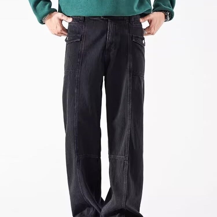 American Deconstructed Stitching Jeans Mens Design Sense Niche oversize Spring and Autumn American High-end Sense Pants Picture color