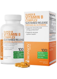 Bronson Vitamin B Complex Sustained Slow Release Vitamin B1 B2 B3 B6 B9 Folic Acid B12 100 Tablets  - Image 1