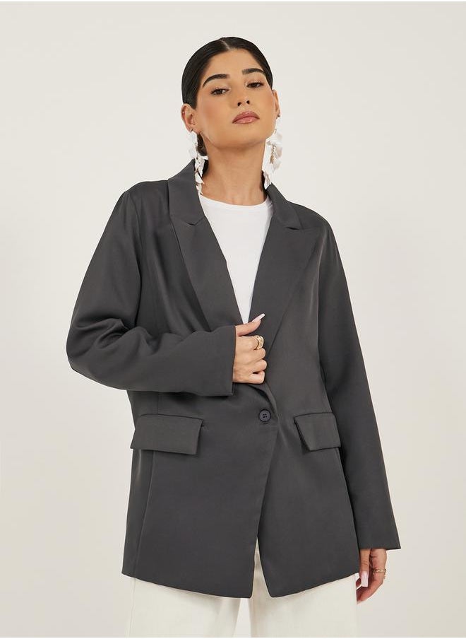 Styli Notch Label Neck Single Breasted Blazer  - Image 3