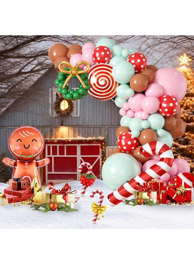 Biapian Gingerbread Balloon Arch Kit, 115 Pcs Pastel Pink Christmas Party Decorations With Pink Green And Red Latex Candy Cane Gingerbread Man Balloons Foil For Christmas Cookie Xmas New Year Party Supplies - Image 4