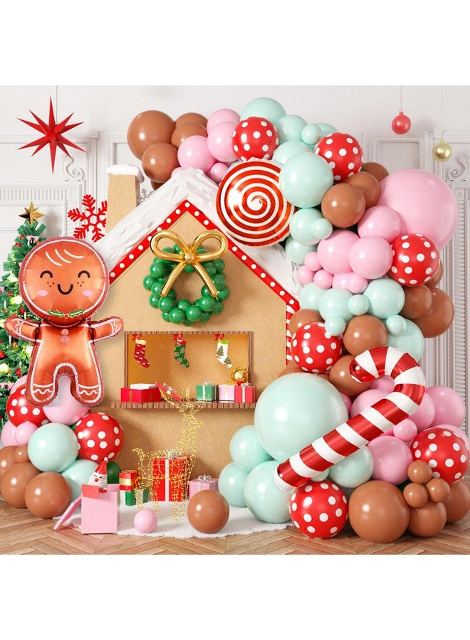 Biapian Gingerbread Balloon Arch Kit, 115 Pcs Pastel Pink Christmas Party Decorations With Pink Green And Red Latex Candy Cane Gingerbread Man Balloons Foil For Christmas Cookie Xmas New Year Party Supplies - Image 1