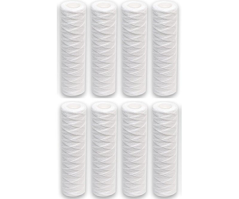 PARIJATA 5 Micron 10 x 25 String Wound Sediment Water Filter Cartridge 8 Pack Whole House Sediment Filtration Universal Replacement for Most 10 inch RO Unit - Image 1