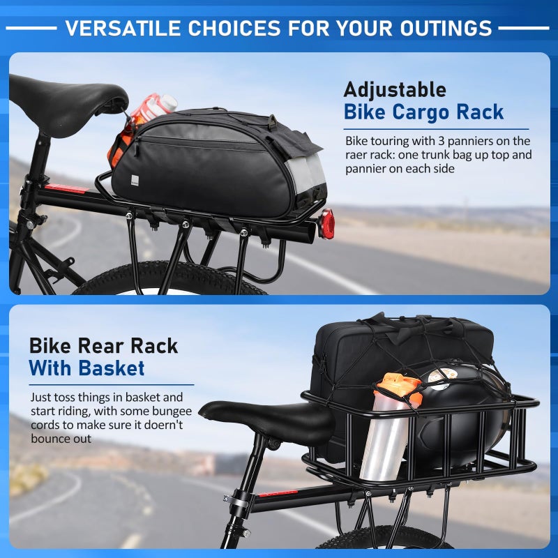 Morelexa Upgraded Rear Bike Rack with Basket, Removable Adjustable Bike Basket Rear with Liner,Waterproof Cover,Cargo Net, Heavy Duty Bicycle Rear Basket for Most Bikes and E-Bike - Image 4