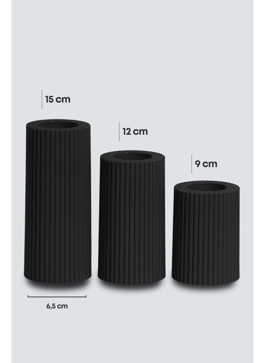 Prime Home - 3 Piece Black Candle Holder Decorative Tealight Set Candle Abs Plastic - Image 1