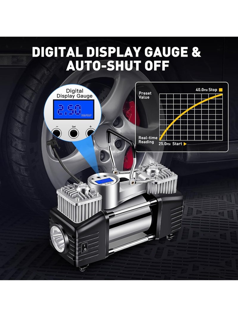 منفاخ هواء محمول محمول لاسطوانة سيارة 30 MM 150 PSI مضخة هواء الإطار مع ضوء LED ضوء الضغط الرقمي مقياس مثالي لسيارات الدفع الرباعي - Image 5