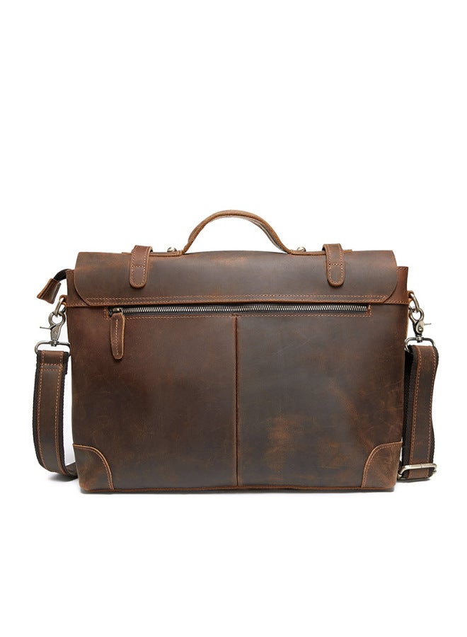Vintage Mad Horse Leather Commuter Handbag Top Layer Cowhide Weathered Postman Bag British Style Genuine Leather Single Shoulder Bag For Men-Color:Light Brown (large)-Dimensions:38*10*28cm - Image 3
