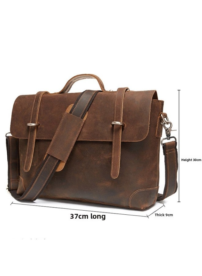 Vintage Mad Horse Leather Commuter Handbag Top Layer Cowhide Weathered Postman Bag British Style Genuine Leather Single Shoulder Bag For Men-Color:Light Brown (large)-Dimensions:38*10*28cm - Image 4