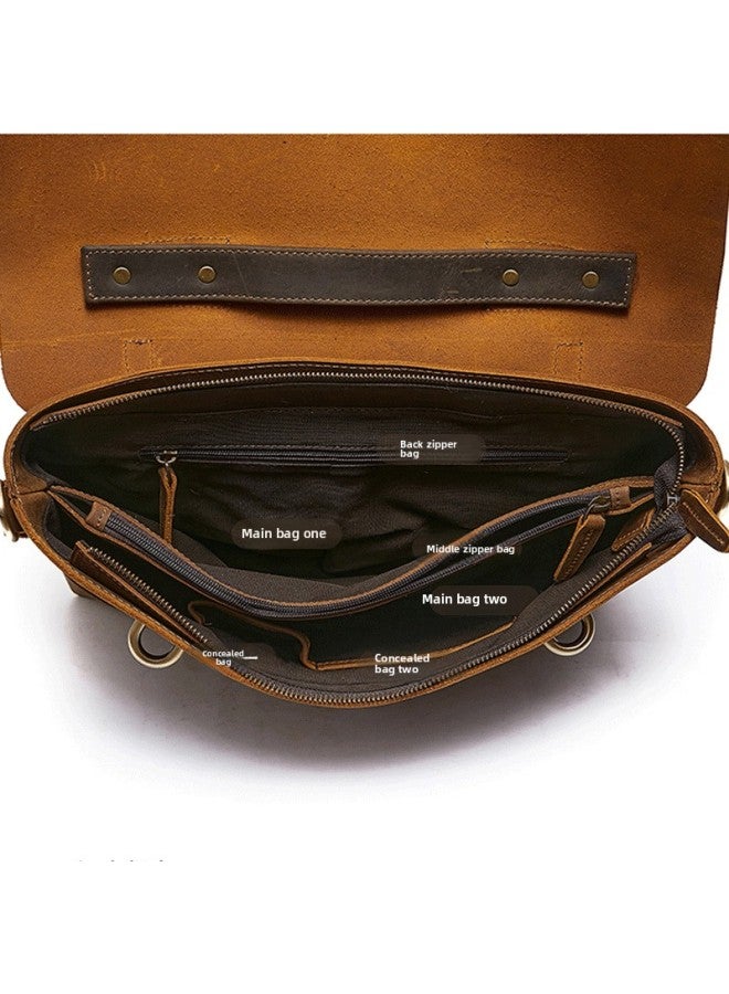 Vintage Mad Horse Leather Commuter Handbag Top Layer Cowhide Weathered Postman Bag British Style Genuine Leather Single Shoulder Bag For Men-Color:Light Brown (large)-Dimensions:38*10*28cm - Image 5