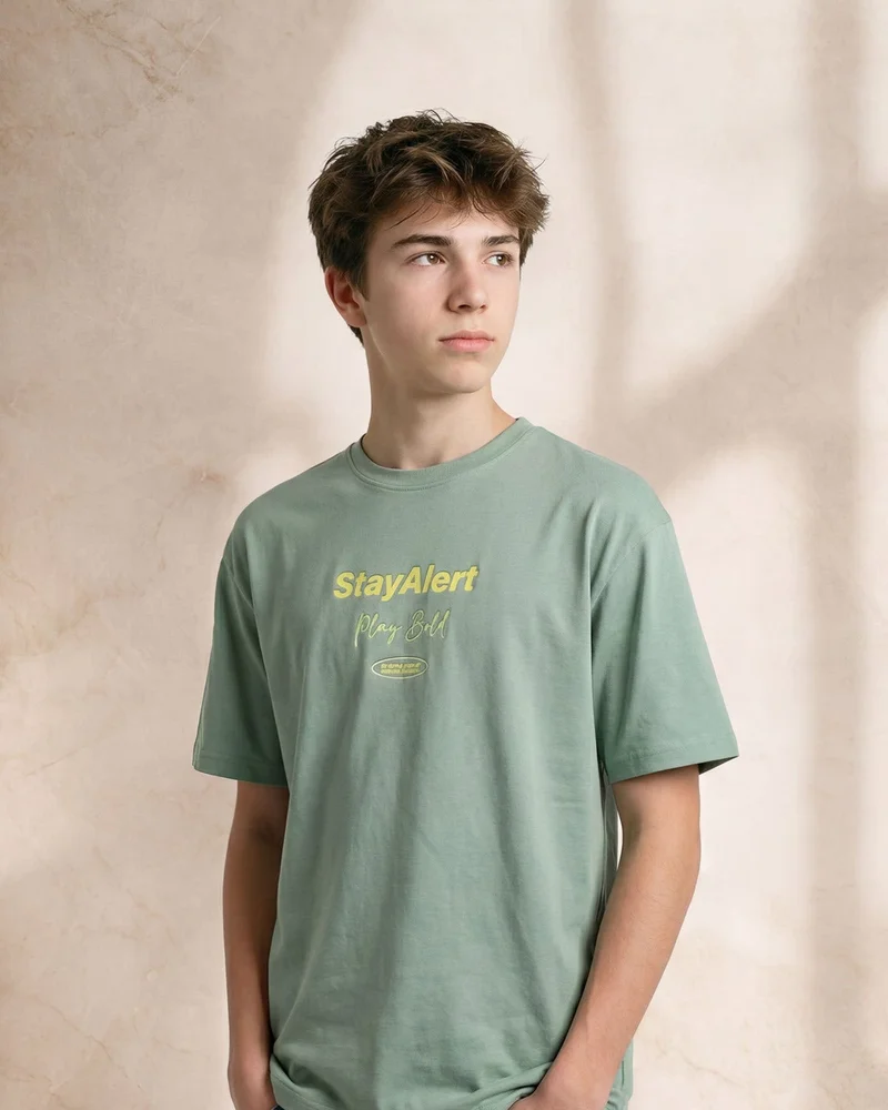 Redtag Senior Boys Green Printed T-Shirt