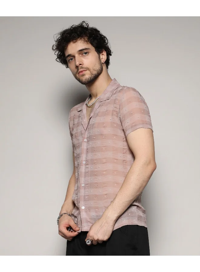 Campus Sutra Men's Brown Self-Design Buffalo Check Shirt
