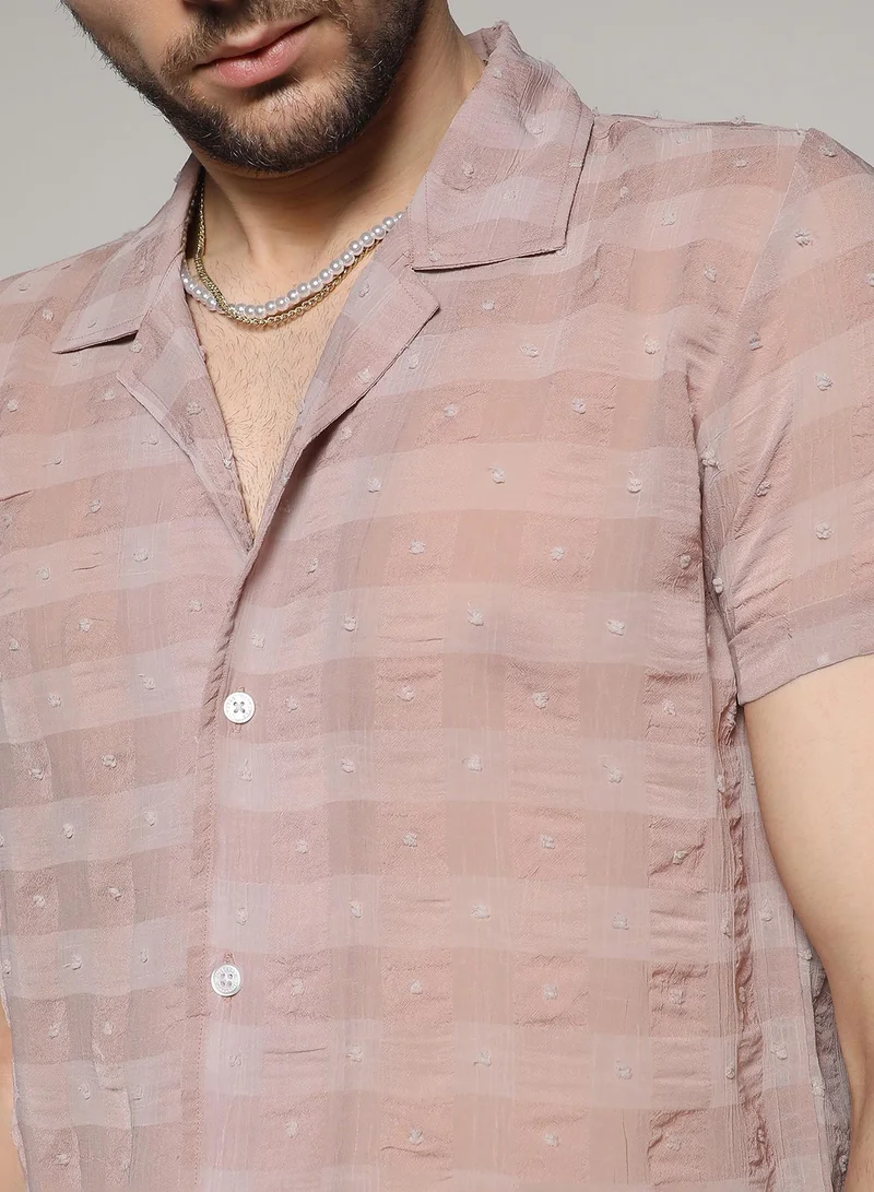 Campus Sutra Men's Brown Self-Design Buffalo Check Shirt