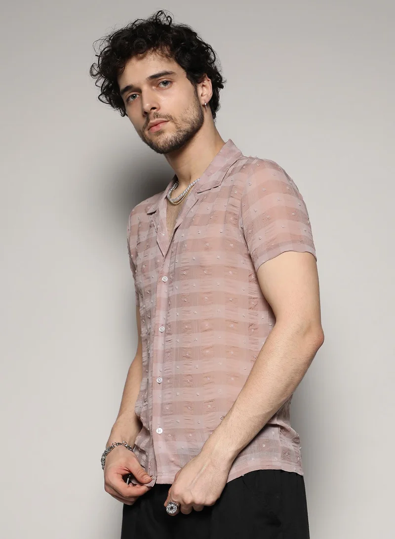 Campus Sutra Men's Brown Self-Design Buffalo Check Shirt