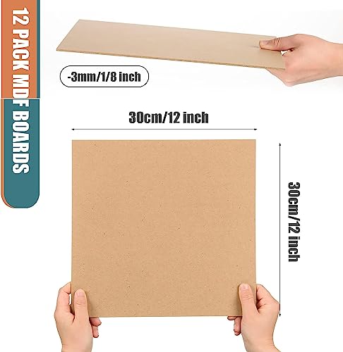 FOBSME 12 Pack MDF Wood Board for Crafts 12x12x1/8 Inch-3 mm Thick Medium Density Fiberboard Unfinished Wood Art Boards Blank Wooden Blocks Chipboard Panels for DIY Crafts, Painting, Engraving,Home Decor - Image 2