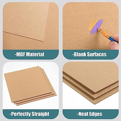 FOBSME 12 Pack MDF Wood Board for Crafts 12x12x1/8 Inch-3 mm Thick Medium Density Fiberboard Unfinished Wood Art Boards Blank Wooden Blocks Chipboard Panels for DIY Crafts, Painting, Engraving,Home Decor - Image 3