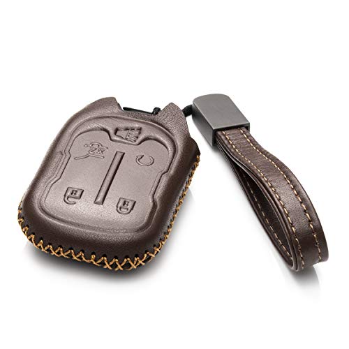 Vitodeco Genuine Leather Smart Key Fob Case with Leather Strap Compatible for GMC ACADIA GMC TERRAIN 20172023 Models 5Button Brown - Image 3