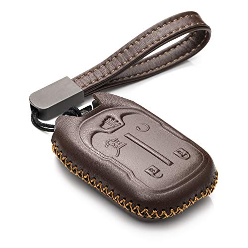 Vitodeco Genuine Leather Smart Key Fob Case with Leather Strap Compatible for GMC ACADIA GMC TERRAIN 20172023 Models 5Button Brown - Image 1