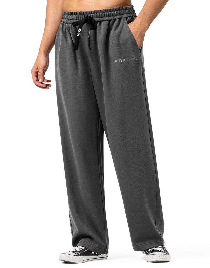 HHZ Mens Cotton Casual Loose Fit Sweatpants Yoga Baggy Sweats Open Bottom Sweatpants Lounge Jogging Gym Workout Pants Wide Leg SweatpantY001Grey34