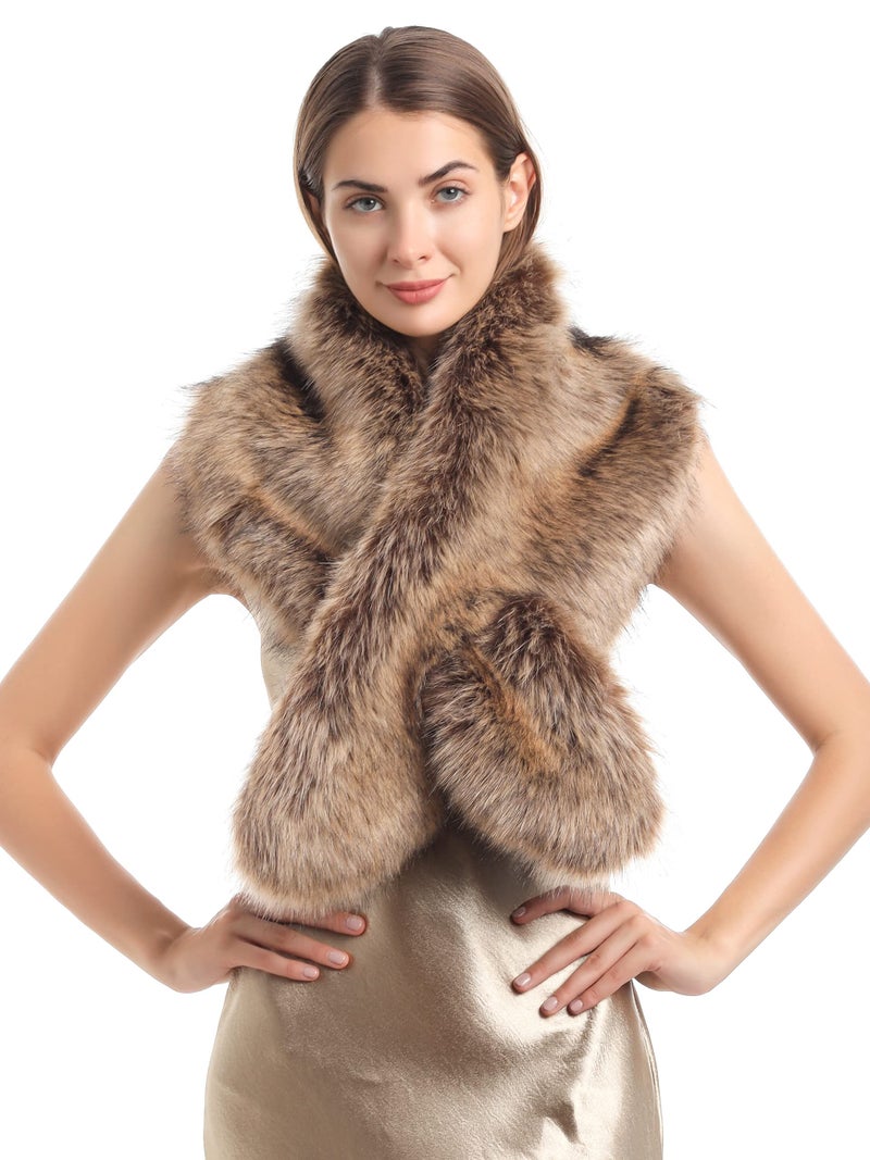 LA CARRIE Women's Faux Fur Collar Scarf Wrap Shawl Cold Winter Warmer(Raccoon,120cm,47.2in) - Image 2