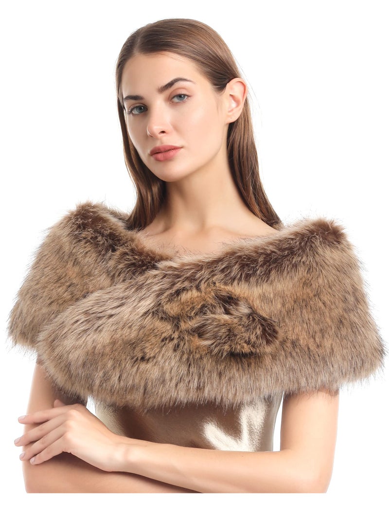 LA CARRIE Women's Faux Fur Collar Scarf Wrap Shawl Cold Winter Warmer(Raccoon,120cm,47.2in) - Image 1
