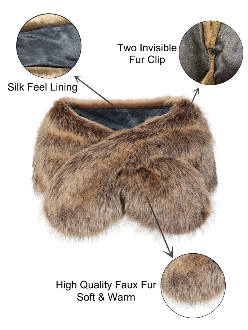 LA CARRIE Women's Faux Fur Collar Scarf Wrap Shawl Cold Winter Warmer(Raccoon,120cm,47.2in) - Image 4