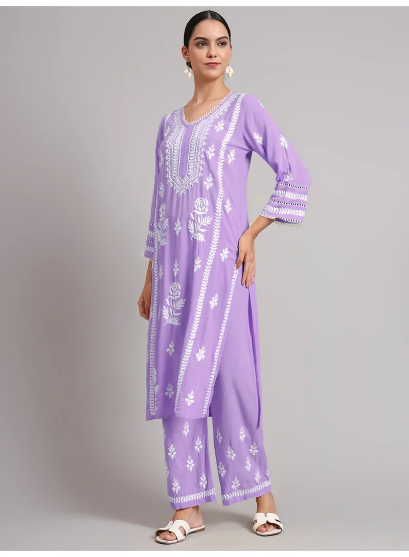 Alaya Women Hand Embroidered Lucknowi Chikankari Rayon Kurta Set-AL4078KS