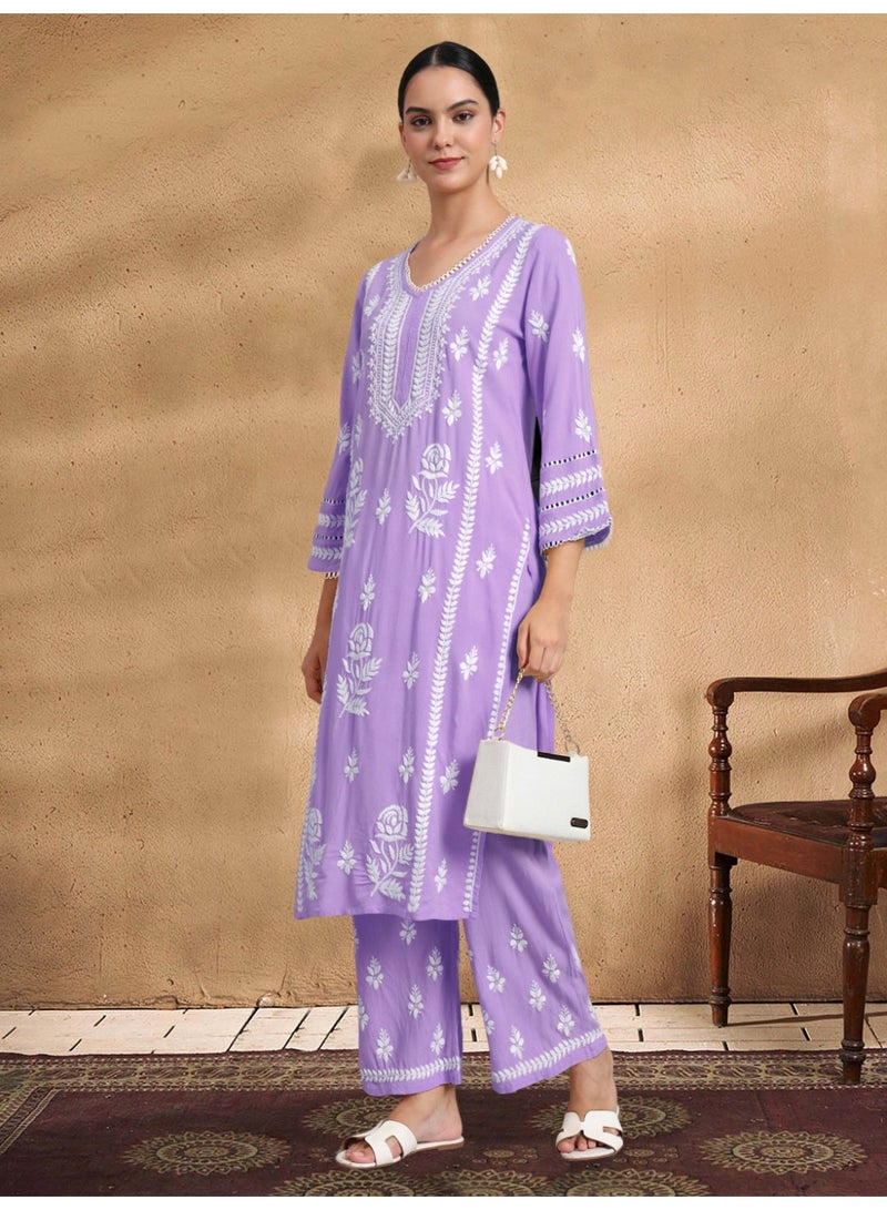 الايا طقم كورتا نسائي مطرز يدويًا من رايون لوكنو تشيكانكاري - Image 1