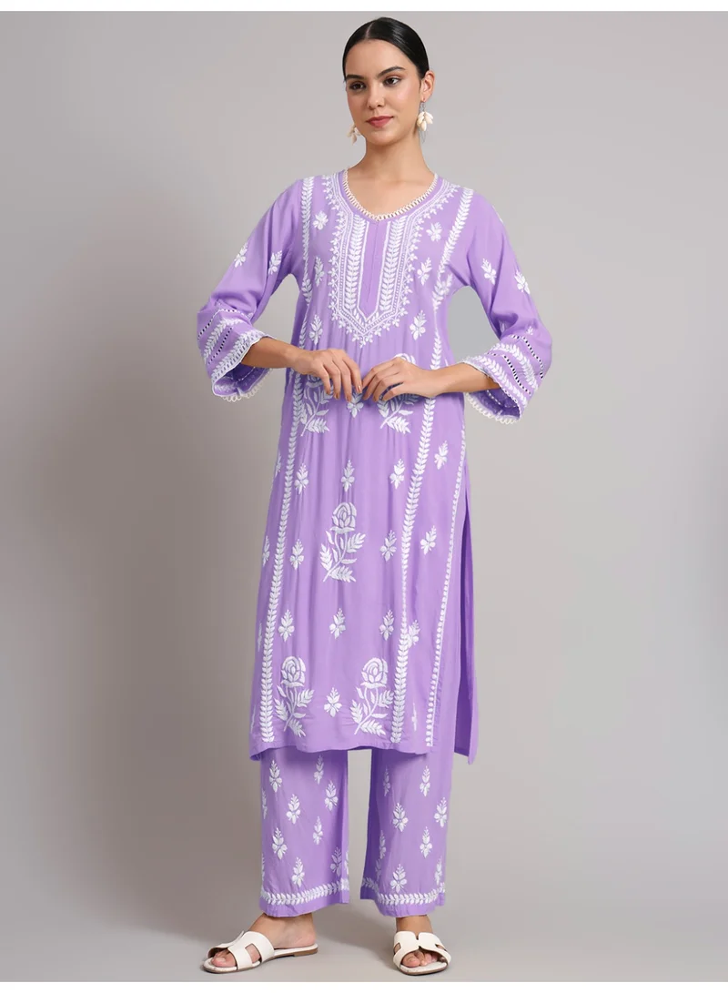 Alaya Women Hand Embroidered Lucknowi Chikankari Rayon Kurta Set-AL4078KS
