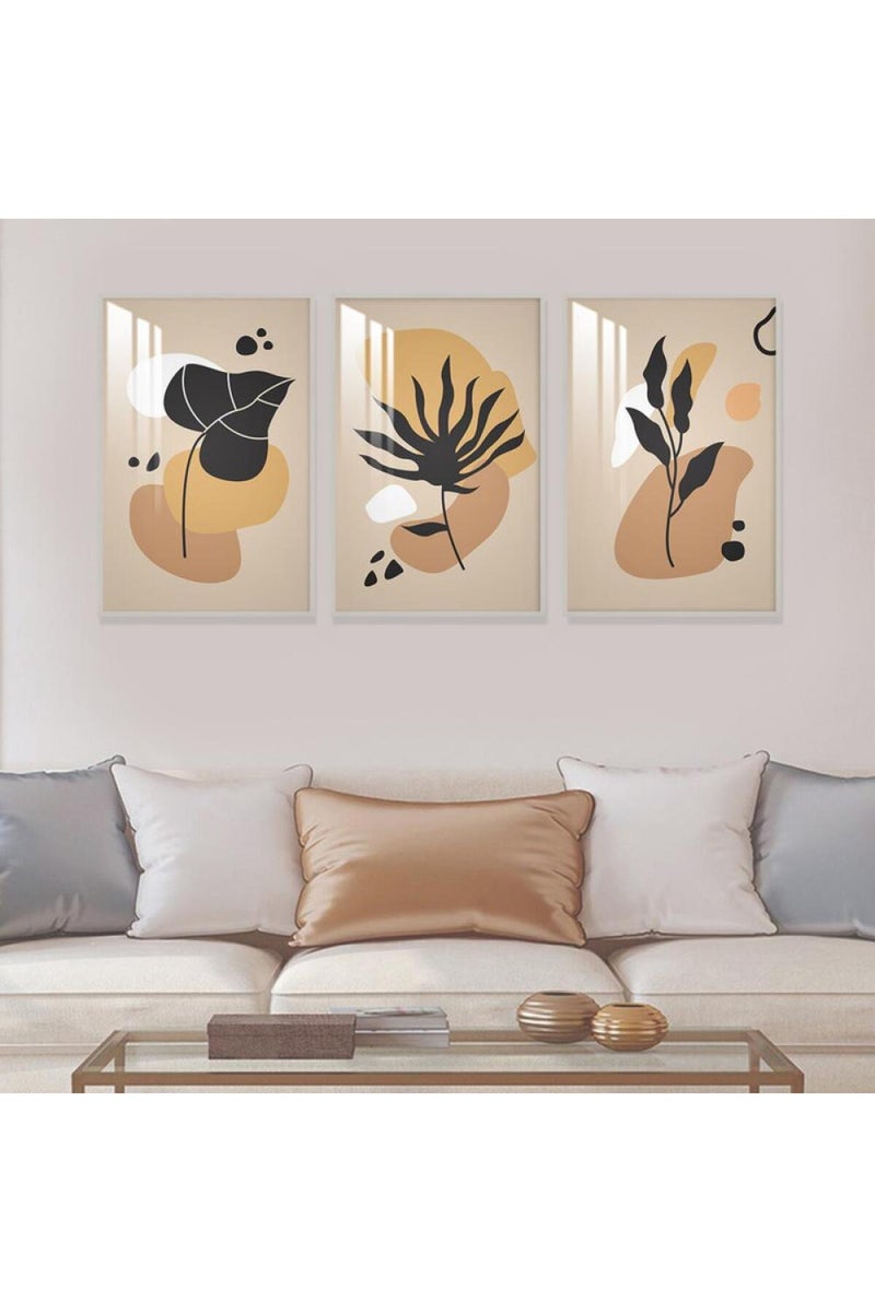 ماركتنا ثلاث لوحات جدارية خشبية بتصميم فني بوهيمي مع إطار وطبقة أكريليك شفافة. - Image 1
