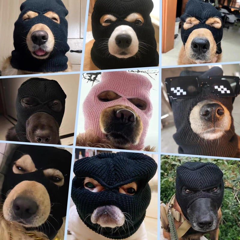 HOWWFALY Dog Halloween Christmas Costume Ear Muffs Noise Protection Knitted Dogs Ears Warm Hats Dog Robbers & Thieves Mask Funny Pet Cosplay for Medium Large Pets(Black Mask) - Image 3